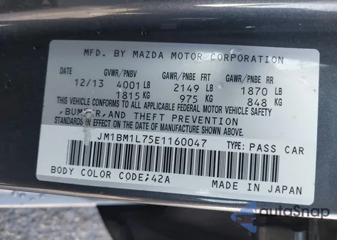 2014 Mazda Mazda3 I Touring z USA, uszkodzony, nr VIN JM1BM1L75E1160047